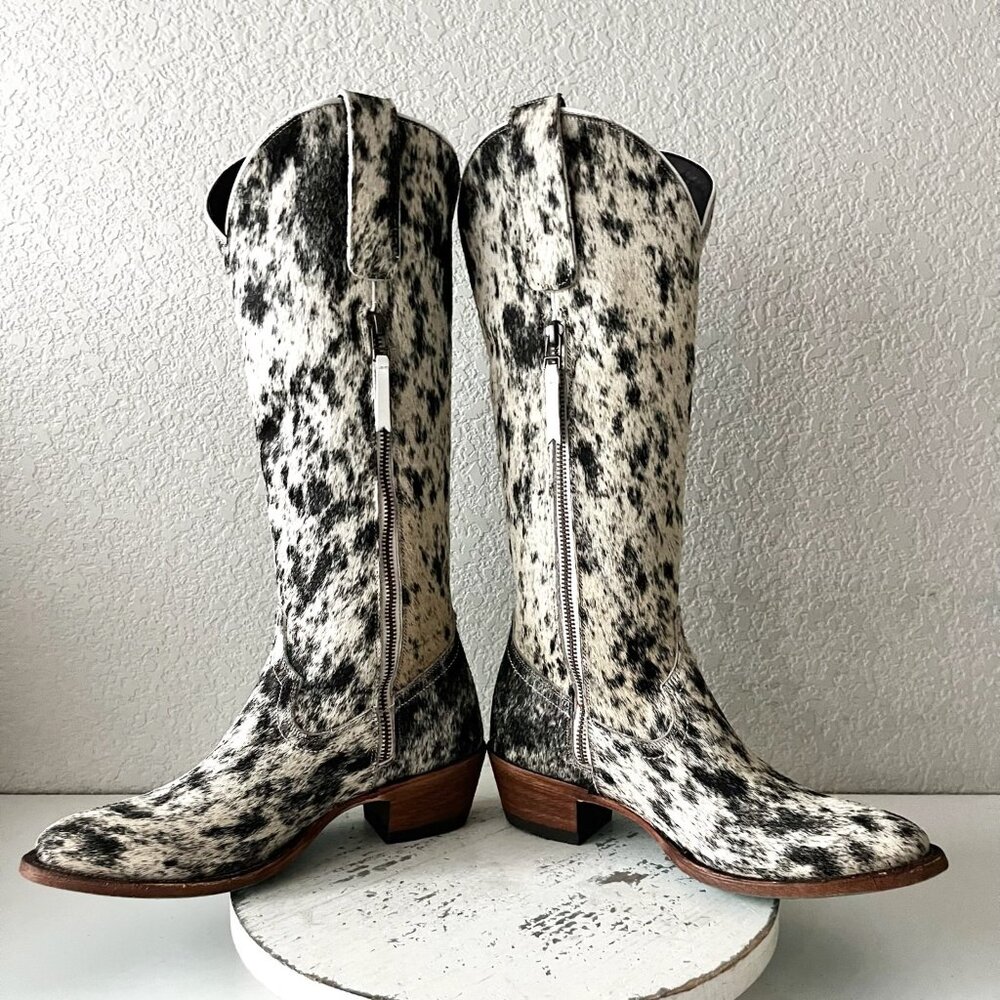Lane Boots Womens Cowhide Cowboy Boots Tall Black Western Hair on Hide Size 8 - Picture 6 of 10